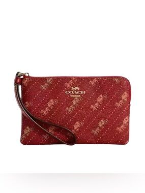 Coach Red Signature Horse and Carriage Zip Wristlet